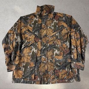 Vintage Trophy Club Mossy Oak Fall Foliage Hunting Jacket Size Large 90s Camo